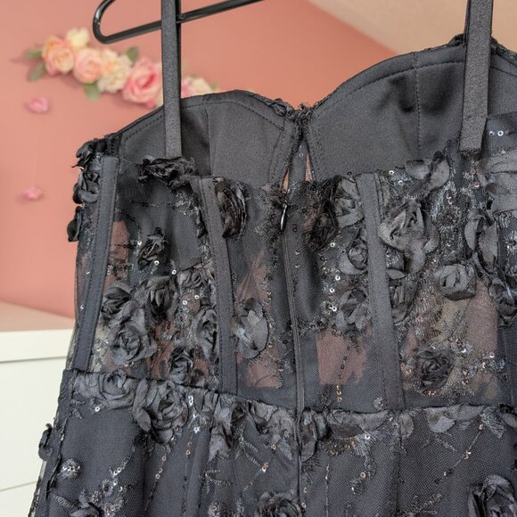 Size Small Black Corset Gown with 3D Floral Embellishments - Picture 11 of 11